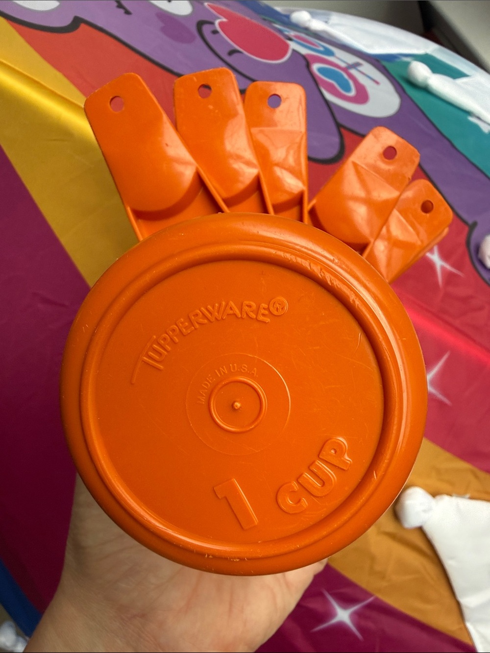 Vintage 1970s orange plastic Tupperware nesting measuring cups set of 6 USA MADE - Picture 4 of 4